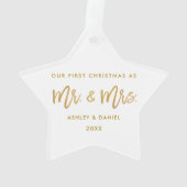 Star金ゴールドのブラシの原稿の初めてのクリスマスの氏夫人 オーナメント (裏面)