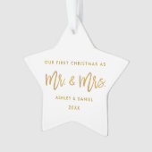 Star金ゴールドのブラシの原稿の初めてのクリスマスの氏夫人 オーナメント (正面)