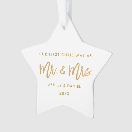 Star金ゴールドのブラシの原稿の初めてのクリスマスの氏夫人 オーナメント (正面)