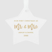 Star金ゴールドのブラシの原稿の初めてのクリスマスの氏夫人 オーナメント (正面)