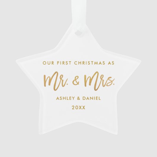 Star金ゴールドのブラシの原稿の初めてのクリスマスの氏夫人 オーナメント (正面)