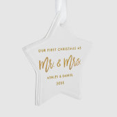 Star金ゴールドのブラシの原稿の初めてのクリスマスの氏夫人 オーナメント (正面)