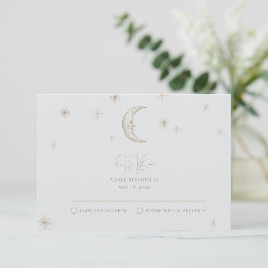 Star and Moon Celestial Wedding RSVP Card (スタンド正面)