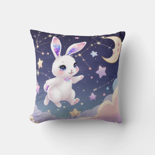 Star Bunny Throw Pillow – Pastel Galaxy Rabbit クッション (正面)