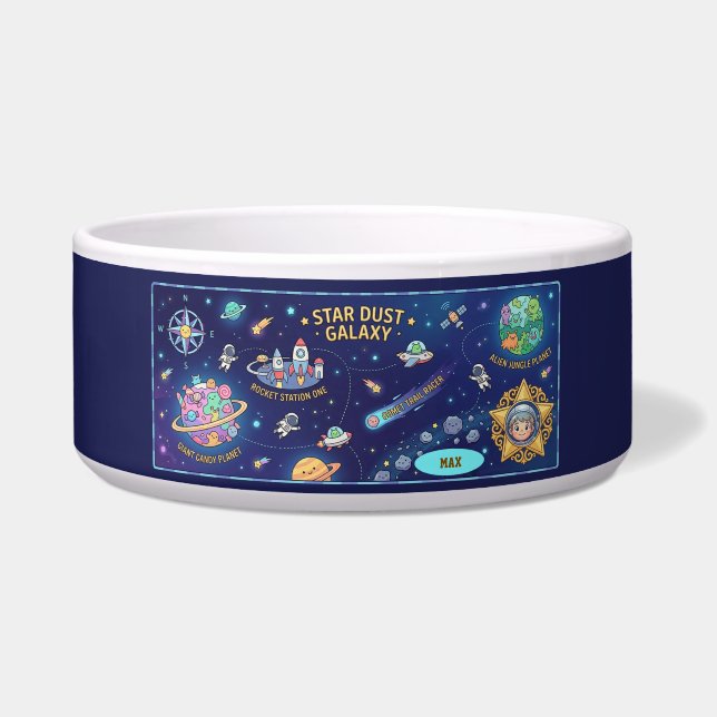 Star Dust Galaxy Space Map Ceramic Pet Bowl ボウル (正面)