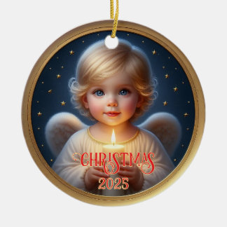 Star-Kissed Angel Child with Candle Ornament セラミックオーナメント