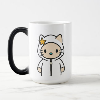 Star Kitty Mug – Cute Cat Character in White Hoodi モーフィングマグカップ