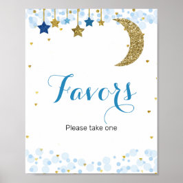Star moon blue Watercolor Favor Sign ポスター