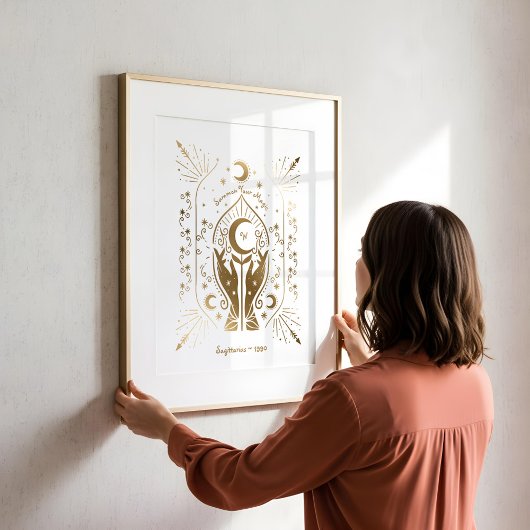 Star & Moon Fortune Teller Monogram & Birth Year ポスター