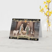 Star of Bethlehem Nativity Scene Black Gold カード (黄色い花)