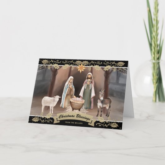 Star of Bethlehem Nativity Scene Black Gold カード (正面)