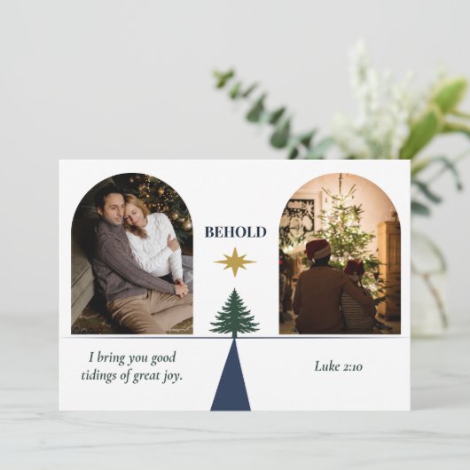 Star of Bethlehem Religious Two Photo Christmas シーズンカード (スタンド正面)