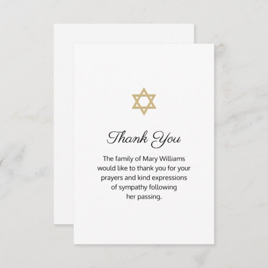 Star of David葬儀宗教フローラありがとう サンキューカード (正面/裏面)