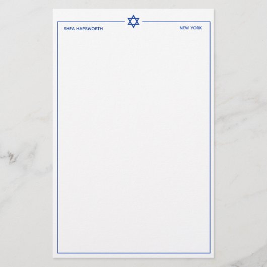 Star of David 5.5 x 8.5インチ文房具パーソナライズされた 便箋 (正面)