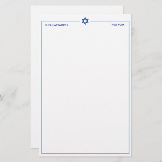 Star of David 5.5 x 8.5インチ文房具パーソナライズされた 便箋 (正面/裏面)