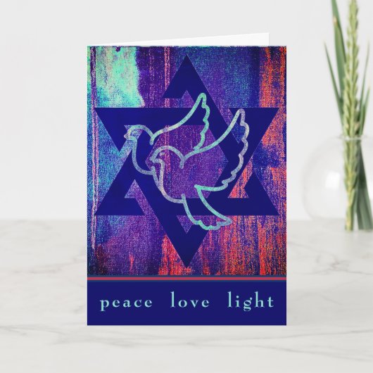 Star of David and Peace Doves Happy Hanukkah カード (正面)