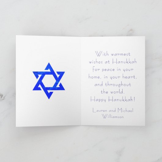 Star of David and Peace Doves Happy Hanukkah カード (内部)