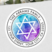 Star of David blue water color差出人住所 ラウンドシール