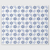 Star of David & chanukiah Hanukkahホリデーブルー ラッピングペーパー (フラット)