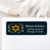 Star of David Floral Jewish Return Address ラベル (インサイチュ)