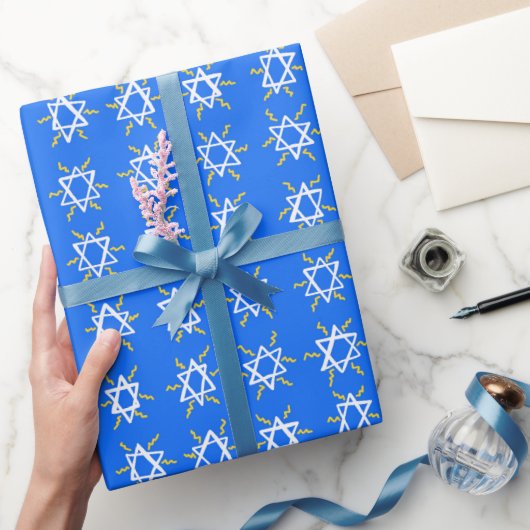 Star of David Hanukkah Pattern Blue White Gift ラッピングペーパー (ギフト)