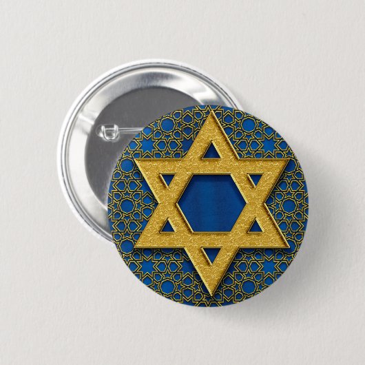 Star of David, Hanukkah Pattern Holiday Gift 缶バッジ (正面&裏面)