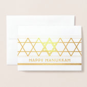 Star of David Happy Hanukkahモダンシンプル1 箔カード (封筒付き正面)