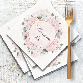 Star Of David Jewish GirlベビーNaming Pink Roses スタンダードカクテルナプキン