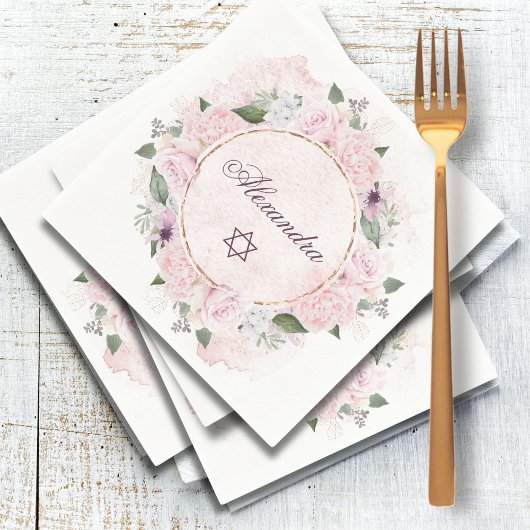 Star Of David Jewish GirlベビーNaming Pink Roses スタンダードカクテルナプキン