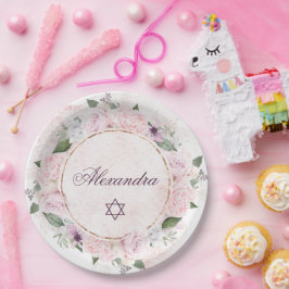 Star Of David Jewish GirlベビーNaming Pink Roses ペーパープレート