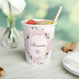 Star Of David Jewish GirlベビーNaming Pink Roses 紙コップ