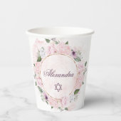 Star Of David Jewish GirlベビーNaming Pink Roses 紙コップ (正面)