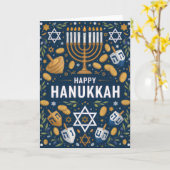 Star of David Menorah Pattern – Happy Hanukkah カード (黄色い花)