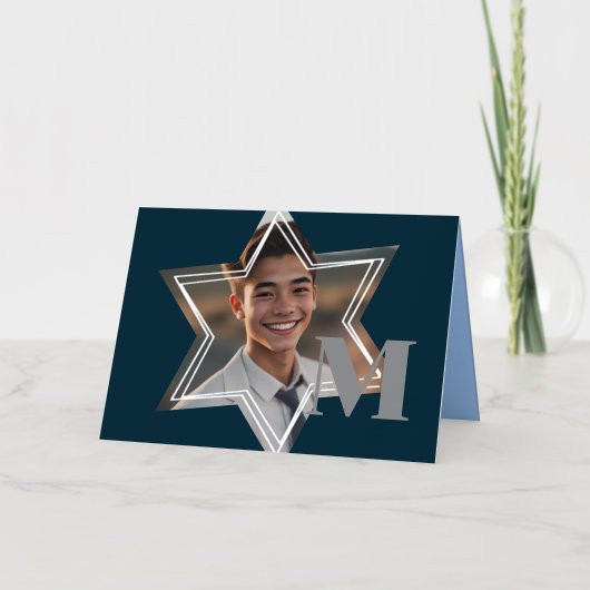 Star of David Photo Frame Thank You Monogram 箔シーズンカード (正面)