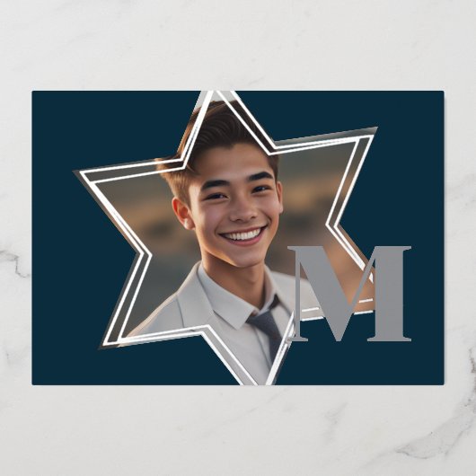 Star of David Photo Frame Thank You Monogram 箔招待状 (正面)