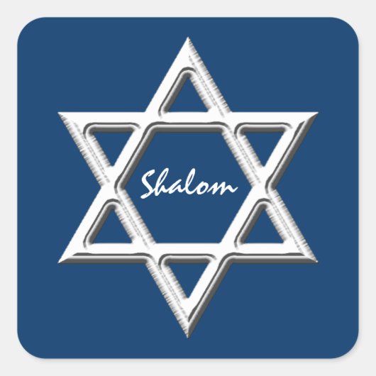 Star of David-Shalom/White on Blue Background スクエアシール (正面)