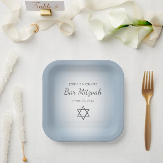 Star of David Simple Blue Modern Bat Mitzvah ペーパープレート (ウェディング)