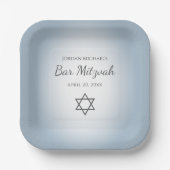 Star of David Simple Blue Modern Bat Mitzvah ペーパープレート (正面)