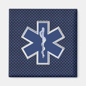 Star of Life救急医療隊員オンネイビーブルーカーボンファイバー マグネット (正面)