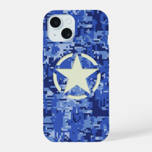 Star on Navyデジタル迷彩柄背景 iPhone 15ケース