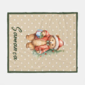 Star pattern christmas bear green beige name フリースブランケット (正面(横))
