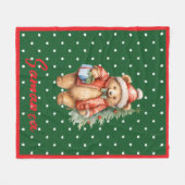 Star pattern christmas bear green red name フリースブランケット (正面(横))