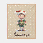 Star pattern gnome blue beige name フリースブランケット (正面)