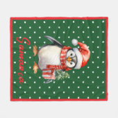 Star pattern penguin green red name フリースブランケット (正面(横))