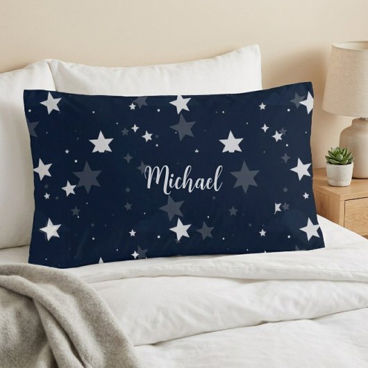 Star Pattern Pillow Cover with Custom Name - Blue 枕カバー
