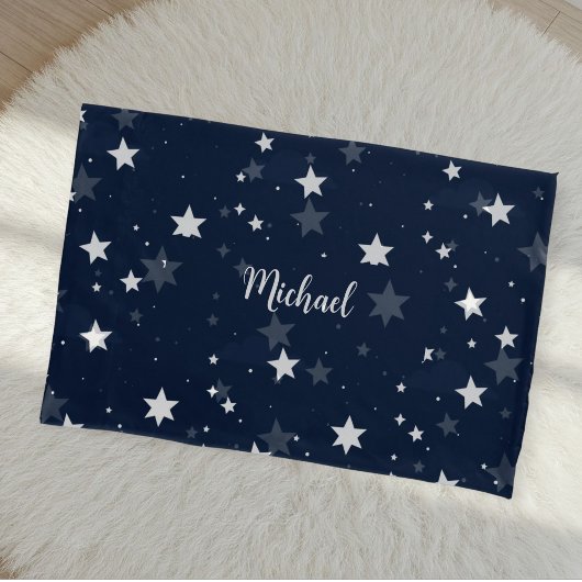 Star Pattern Pillow Cover with Custom Name - Blue  枕カバー
