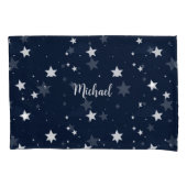 Star Pattern Pillow Cover with Custom Name - Blue  枕カバー (正面)