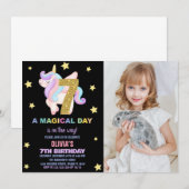 Star Rainbow Unicorn誕生日招待状w photo 招待状 (正面/裏面)