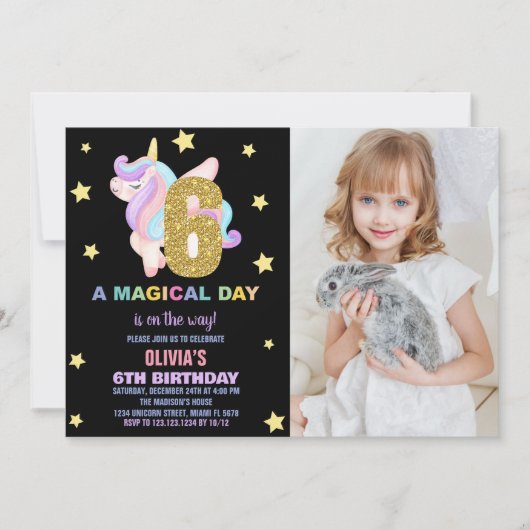 Star Rainbow Unicorn誕生日招待状w photo 招待状 (正面)