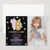 Star Rainbow Unicorn誕生日招待状w photo 招待状 (正面/裏面)